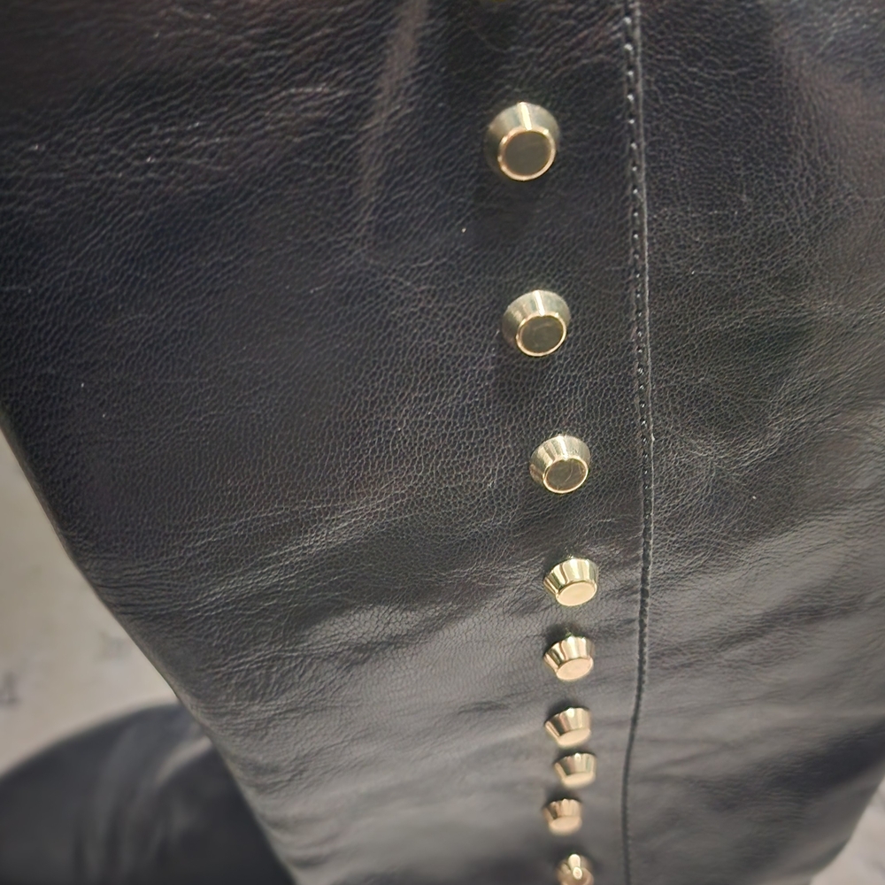 Michael Kors Black Leather Ankle Boots with Gold Accents - Picture 8 of 10